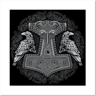 Viking Thors Raven Hammer Norse Mjolnir Pagan Knotwork Ravens Posters and Art